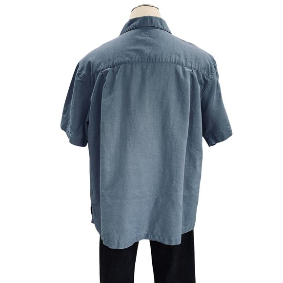 Panama Jack Mens XXL Button Up Shirt Blue Short Sleeve Ramie Cotton Relaxed Fit - Picture 7 of 8